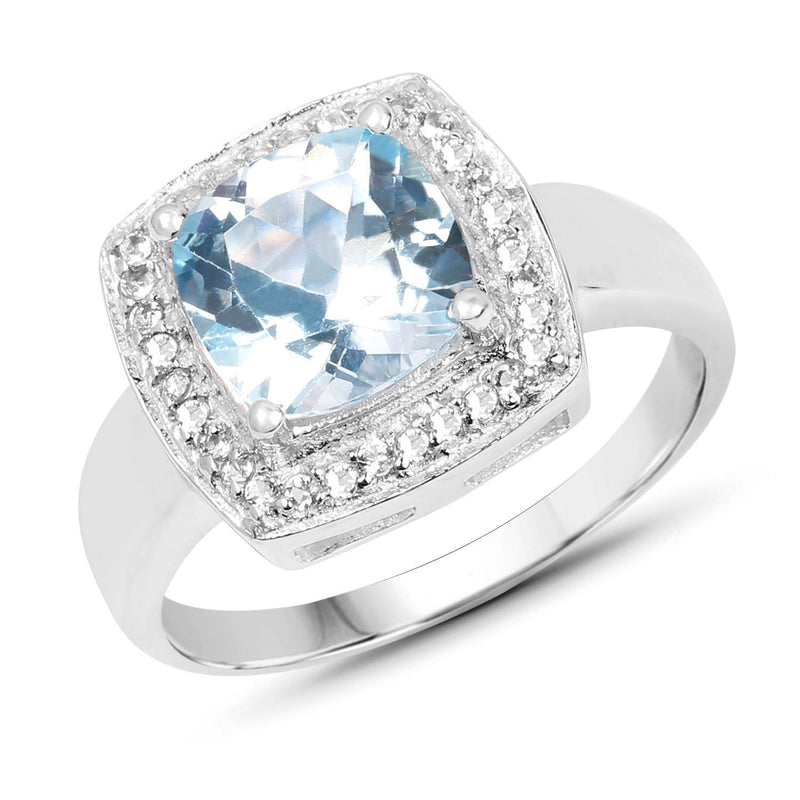 Bids.com 2.46 Carat Genuine Blue Topaz and White Topaz .925 Sterling Silver Ring Rings
