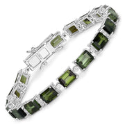 Bids.com 19.04 Carat Genuine Green Tourmaline and White Diamond 14K White Gold Bracelet Bracelets
