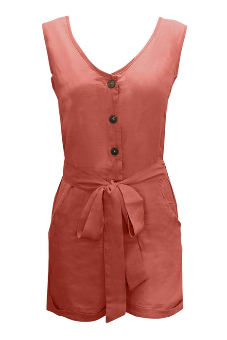 Tied V-Neck Sleeveless Romper with Pockets