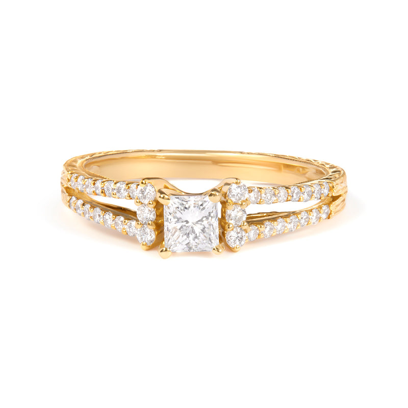 Bids.com 14K Yellow Gold Diamond 5/8 Cttw Princess Diamond Split Shank and Milgrain Engagement Ring (G-H Color, VS2-SI1 Clarity) - Size 7 Rings