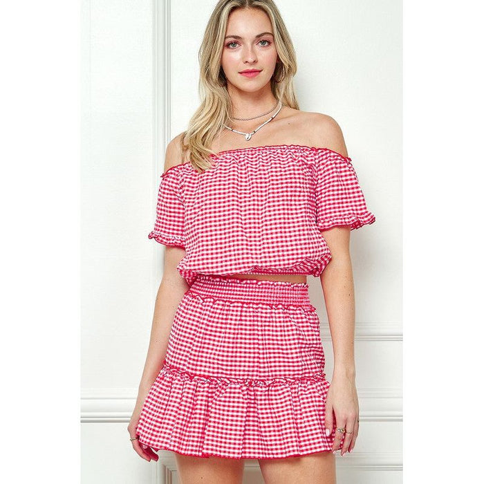 GINGHAM SEERSUCKERTOP AND SKIRT SET