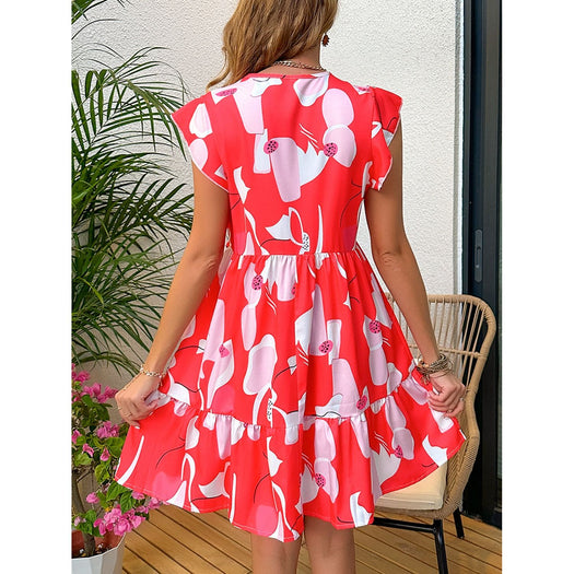 Printed Notched Cap Sleeve Dress