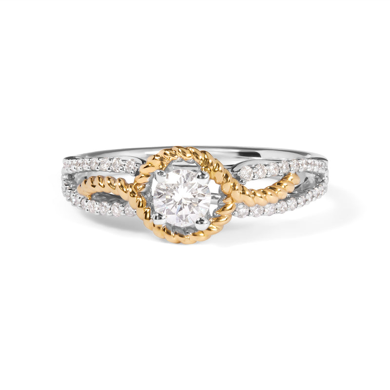 Bids.com 14K Two-Toned Gold Diamond 3/8 Cttw Diamond Split Shank and Beaded Halo Engagement Ring (G-H Color, VS2-SI1 Clarity) - Size 7 Rings
