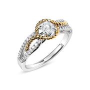 Bids.com 14K Two-Toned Gold Diamond 3/8 Cttw Diamond Split Shank and Beaded Halo Engagement Ring (G-H Color, VS2-SI1 Clarity) - Size 7 Rings