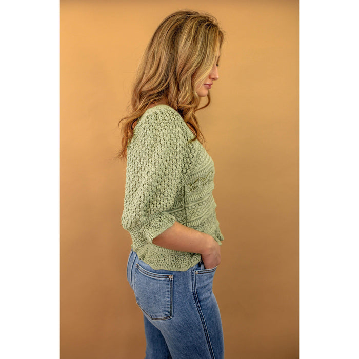 Chelsey Eyelet Knit Top in Sage