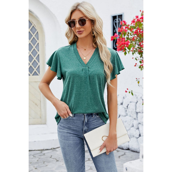 V-Neck Flutter Sleeve T-Shirt