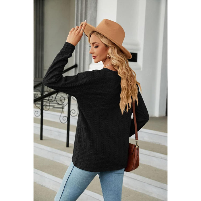 Decorative Button V-Neck Long Sleeve T-Shirt