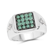 Bids.com 0.60 Carat Genuine Emerald & White Diamond .925 Sterling Silver Ring Rings
