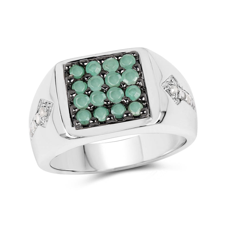 Bids.com 0.60 Carat Genuine Emerald & White Diamond .925 Sterling Silver Ring Rings