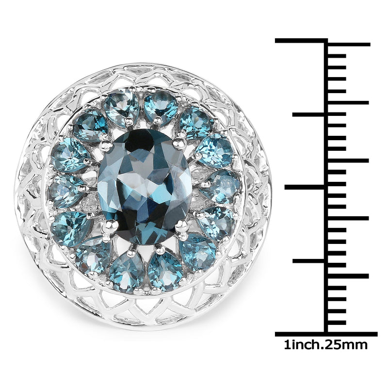 Bids.com 5.98 Carat Genuine London Blue Topaz .925 Sterling Silver Ring Rings
