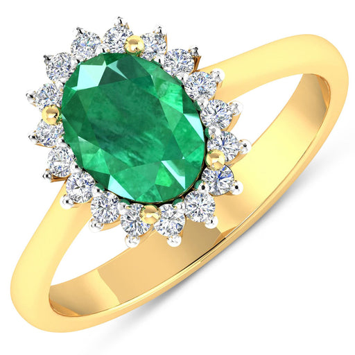 Bids.com 1.87 Carat Genuine Zambian Emerald and White Diamond 14K Yellow Gold Ring Rings