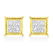 Bids.com 14K Yellow Gold 1 Cttw Princess Cut Diamond Square Stud Earrings Earrings