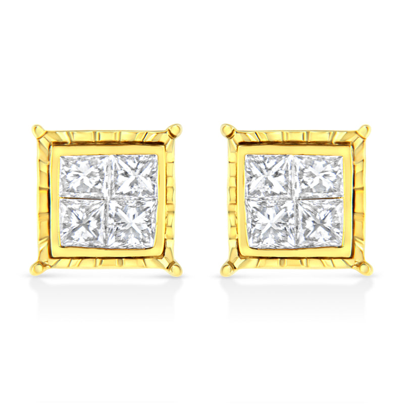 Bids.com 14K Yellow Gold 1 Cttw Princess Cut Diamond Square Stud Earrings Earrings