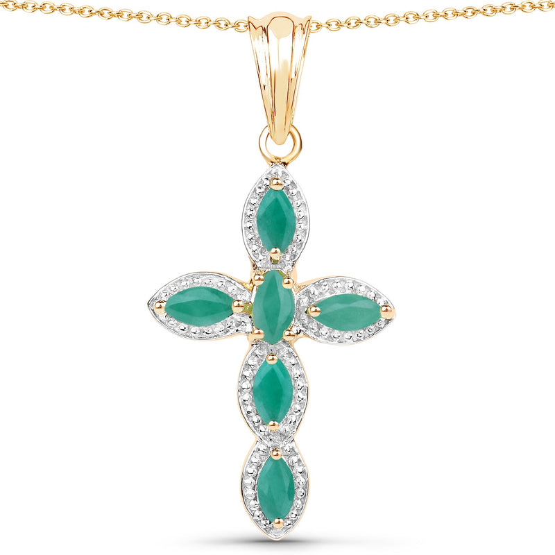 Bids.com 18K Yellow Gold Plated 0.84 Carat Genuine Emerald .925 Sterling Silver Pendant Pendants