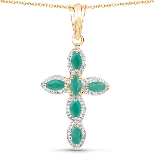Bids.com 18K Yellow Gold Plated 0.84 Carat Genuine Emerald .925 Sterling Silver Pendant Pendants