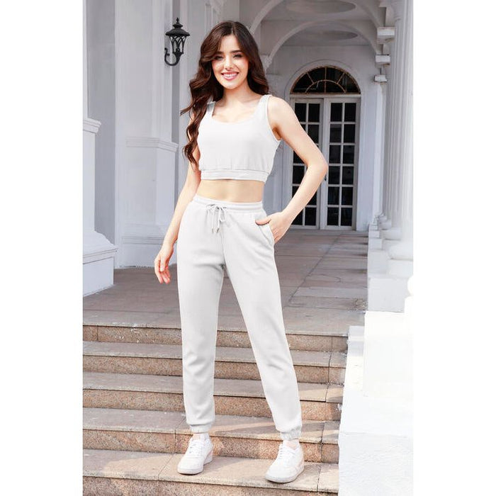 Waffle-Knit Cropped Tank and Drawstring Pants Set