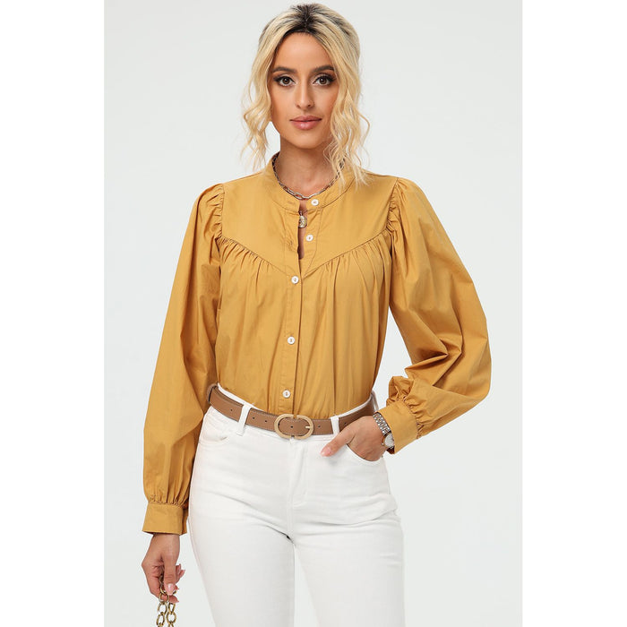 Ruched Button Up Long Sleeve Shirt