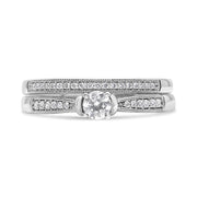 Bids.com .925 Sterling Silver 1/3 Cttw Diamond Classic Engagement Ring Bridal Set with Milgrain (I-J Color, I3 Clarity) - Ring Size 7 Rings