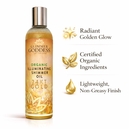 Glimmer Goddess® Organic Skin Care Organic Shimmer Body Oil for a Soft, Non-Greasy Body Glow Shimmer