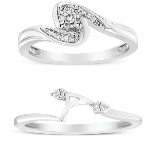 Bids.com .925 Sterling Silver 1/10 Cttw Diamond Swirl and Bypass Bridal Set Ring and Band (I-J Color, I3 Clarity) - Size 7 Rings
