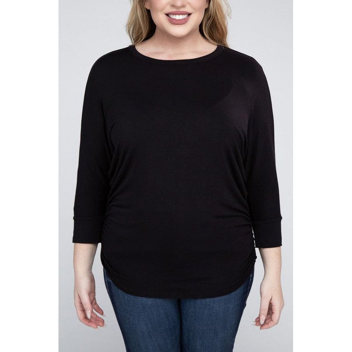 Plus Luxe Rayon Boat Neck 3/4 Sleeve Top