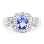 Bids.com 1.42 Carat Genuine Tanzanite & White Topaz .925 Sterling Silver Ring Rings