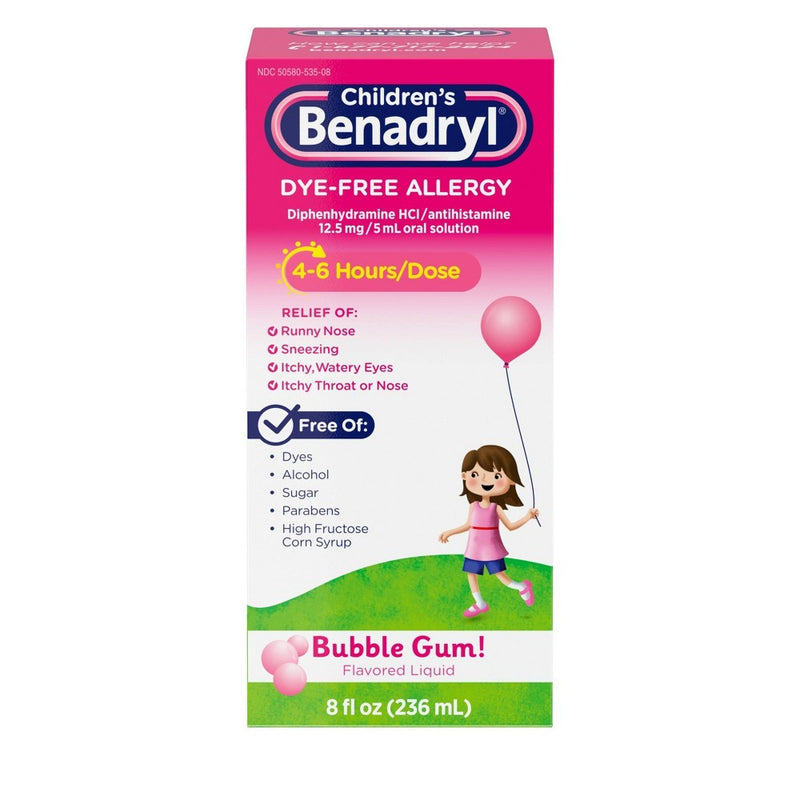 Children's Benadryl Children's Benadryl Allergy, Dye Free, Liquid, Bubble Gum! Flavored 8 Fl Oz Medicine & Drugs