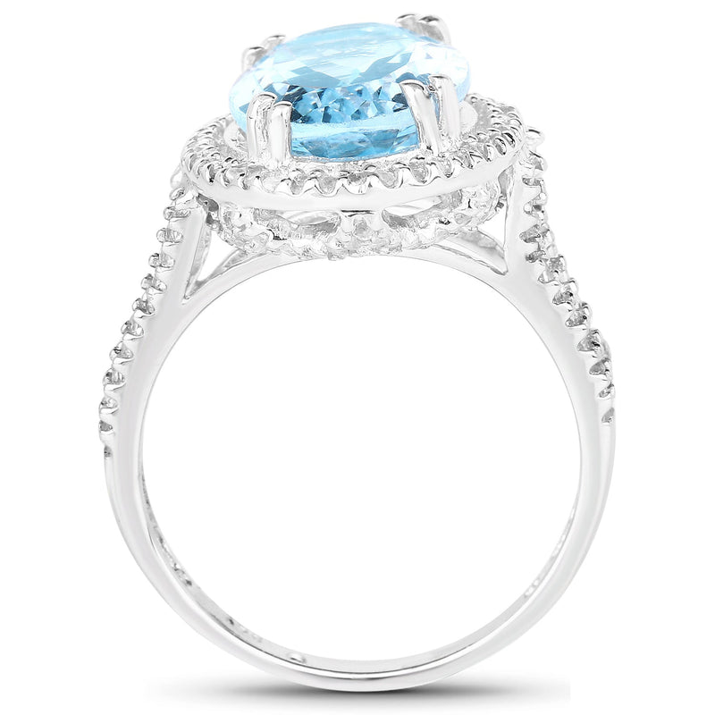 Bids.com 8.15 Carat Genuine Blue Topaz and White Topaz .925 Sterling Silver Ring Rings