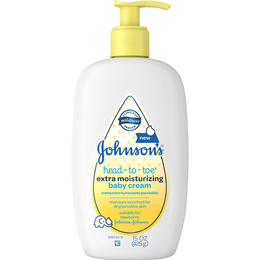 Johnson's Baby Johnson's Baby Head-to-Toe Extra Moisturizing Cream 15 Oz. Pump Skin Care White Smoke
