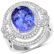 Bids.com 14K White Gold 6.83 Carat Genuine Tanzanite and White Diamond Ring Rings