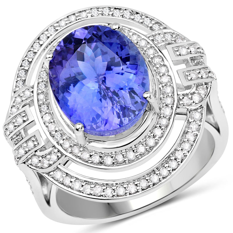 Bids.com 14K White Gold 6.83 Carat Genuine Tanzanite and White Diamond Ring Rings