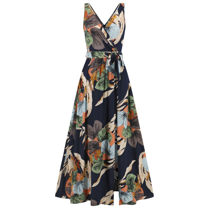 Slit Tied Printed Surplice Dress