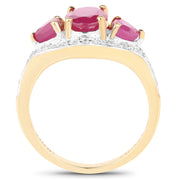 Bids.com 14K Yellow Gold Plated 2.49 Carat Genuine Glass Filled Ruby and White Topaz .925 Sterling Silver Ring Rings