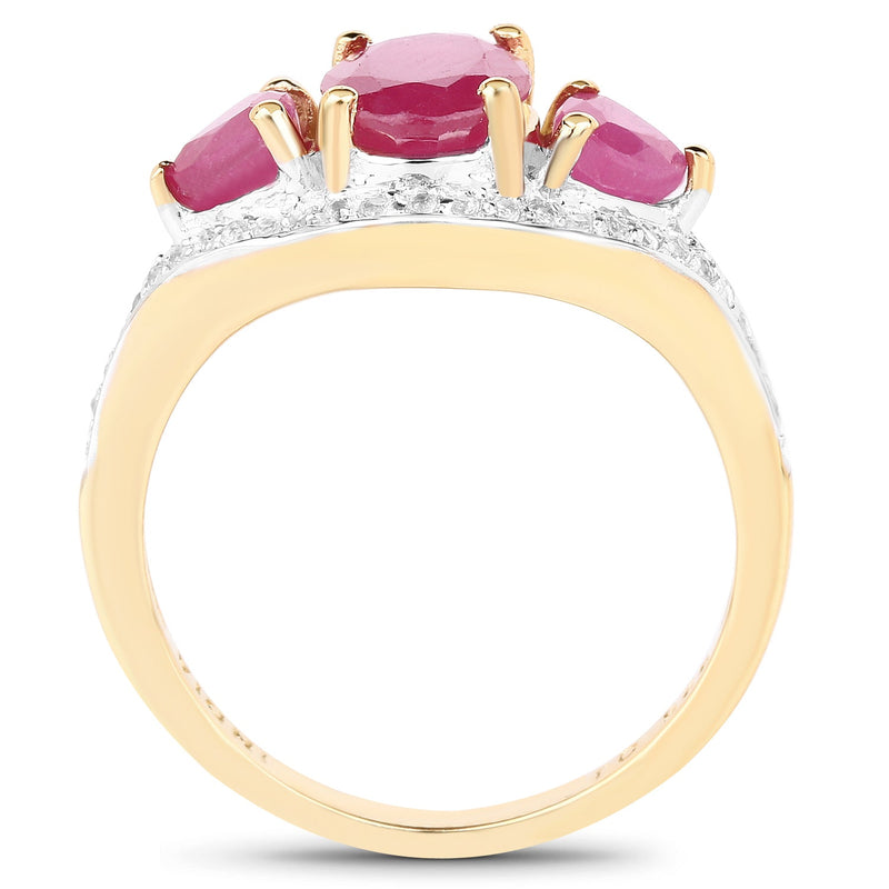 Bids.com 14K Yellow Gold Plated 2.49 Carat Genuine Glass Filled Ruby and White Topaz .925 Sterling Silver Ring Rings