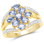 Bids.com 14K Yellow Gold Plated 1.59 Carat Genuine Tanzanite and White Topaz .925 Sterling Silver Ring Rings