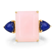 Bids.com 12.18 Carat Genuine Pink Opal and Lapis .925 Sterling Silver Ring Rings