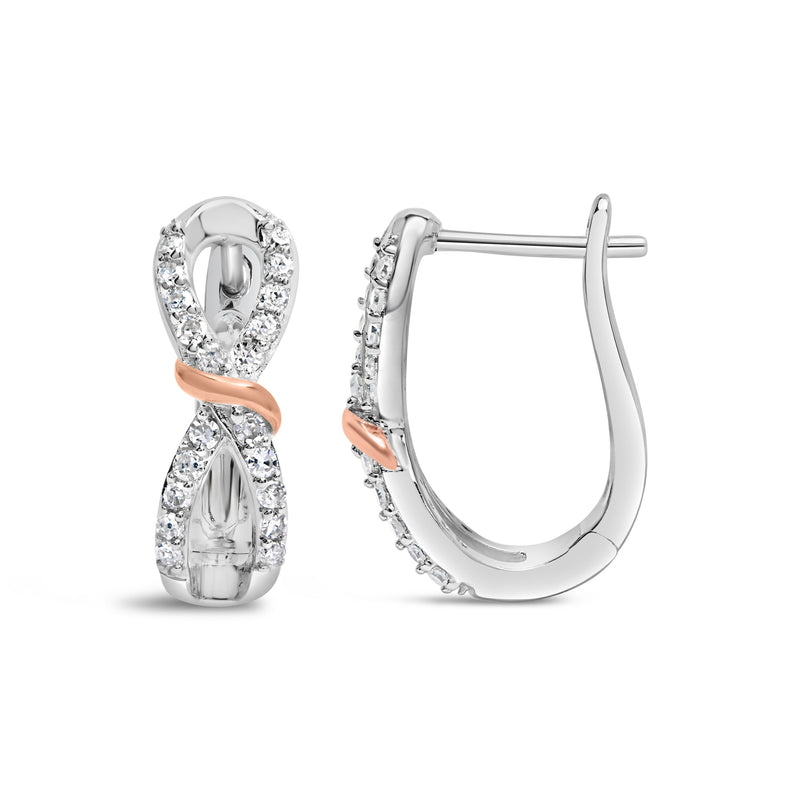 Bids.com 10K White and Rose Gold 1/3 Cttw Diamond Infinite and Ribbon Hoop Earrings (H-I Color, I1-I2 Clarity) Earrings