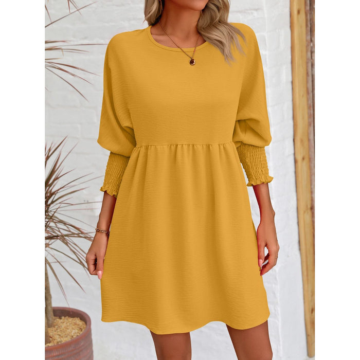 Round Neck Lantern Sleeve Mini Dress