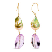 Bids.com 14K Yellow Gold Amethyst and Baroque Pearl Drop and Dangle Earrings 2" Inch Dangle Length Earrings