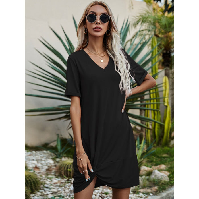 V-Neck Short Sleeve Mini Dress