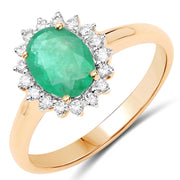 Bids.com 1.39 Carat Genuine Zambian Emerald and White Diamond 10K Yellow Gold Ring Rings