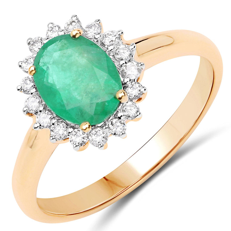 Bids.com 1.39 Carat Genuine Zambian Emerald and White Diamond 10K Yellow Gold Ring Rings