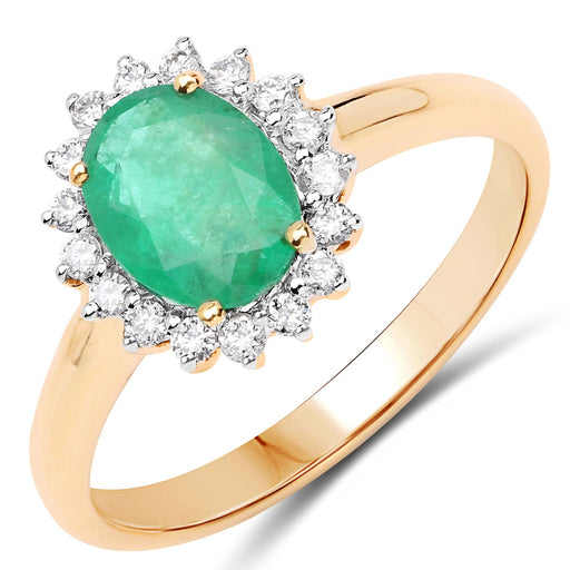 Bids.com 1.39 Carat Genuine Zambian Emerald and White Diamond 10K Yellow Gold Ring Rings