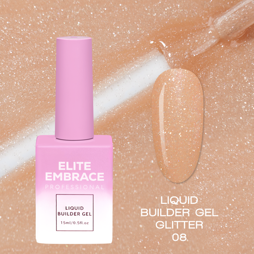 nbmsupply ELITE EMBRACE Professional Liquid Builder Gel Glitter 08 15ml ELBGG0815