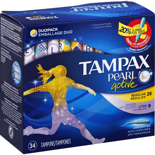 Tampax Tampax Pearl Active Unscented Plastic Tampons 34 Tampons White Smoke