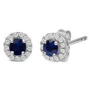 Bids.com 10K White Gold 3.25mm x 3.25mm Round Blue Sapphire and 1/10 Cttw Diamond Halo Stud Earrings (I-J Color, I1-I2 Clarity) Earrings