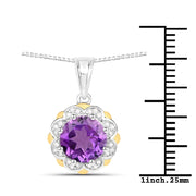 Bids.com 1.87 Carat Genuine Amethyst and White Diamond 14K Yellow Gold with .925 Sterling Silver Pendant Pendants