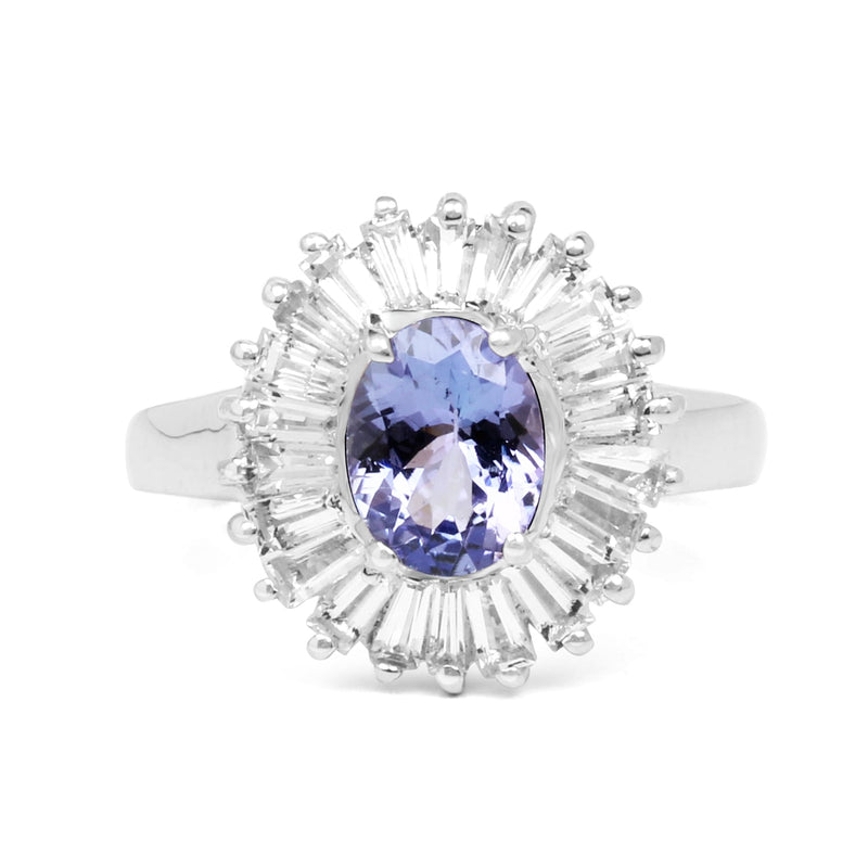 Bids.com 2.47 Carat Genuine Tanzanite and White Topaz .925 Sterling Silver Ring Rings