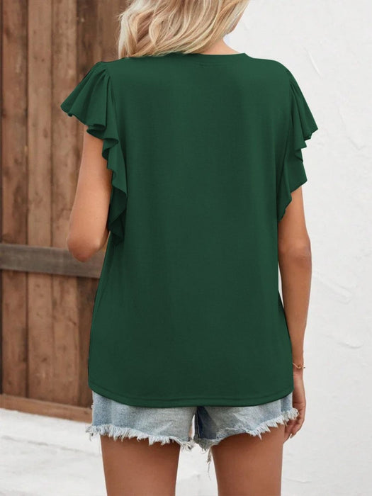 Ruffled Notched Cap Sleeve T-Shirt