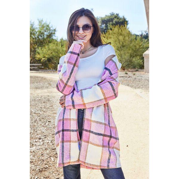 Plaid Button Up Lapel Collar Coat